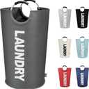 DOKEHOM 90L Large Laundry Basket, Collapsible Laundry Bag, Freestanding Tall Clothes Hamper, Foldable Washing Bin (Dark Grey)