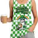 Women St. Patrick's Day Tank Tops Loose Green Lucky Shamrock Clover Printed Sleeveless Shirts, L