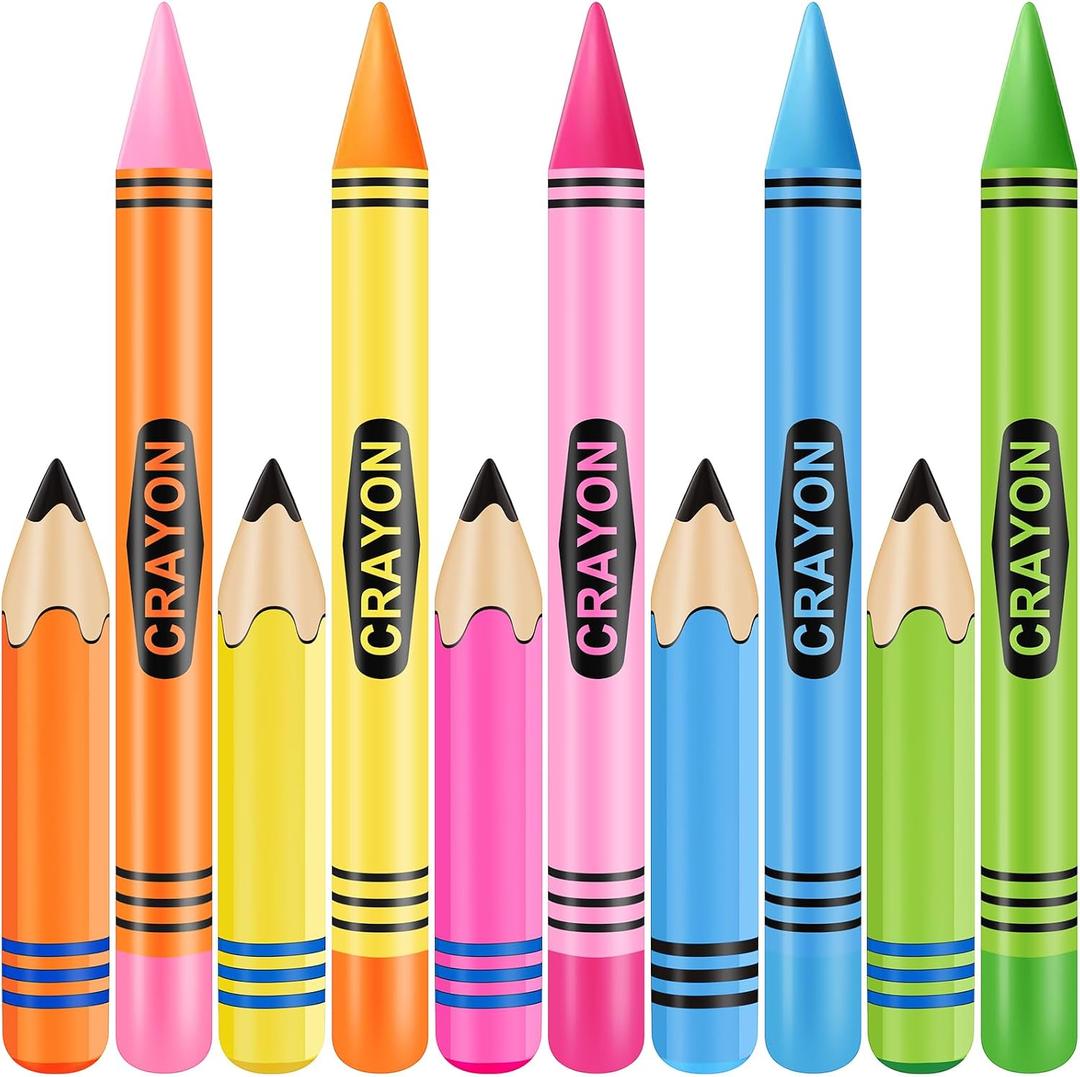 10 Pcs Inflatable Crayons Large Blow up Crayons Set Jumbo Crayon Balloons Crayon Inflatable Pencil for Birthday Photo Prop Party Favor Decor, 5 Colors