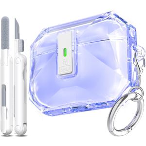 R-fun for AirPods Pro 3 Case, Transparent Non-Yellowing with Cleaning Kit & Keychain, Auto Pop-Up Lid Design for AirPods Pro 3rd Generation Case, Compatible with Magsafe, Clear Purple