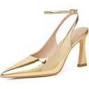 Susanny Womens Gold Slingback Closed Toe Ankle Strap High Heels Pointed Toe Pumps Comfortable Stiletto Sexy Buckle Strappy Dressy Shoes for Wedding Bridal Party Work 8.5