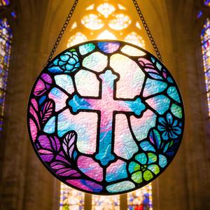 Sun Catcher Stained Glass Window Hanging 8 inch Suncatcher Wall Art Home Decor Sun Catchers Decoration for Garden Home Housewarming Gifts (Purple Cross)