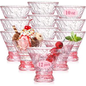 XUWAIDSGN 12 Pcs Acrylic Pink Stemless Martini Glasses 10oz Shatterproof Martini Cocktail Glasses Reusable Crystal Cocktail Glasses Vintage Cocktail Glassware Margarit Drinking Cups Coupe Glasses