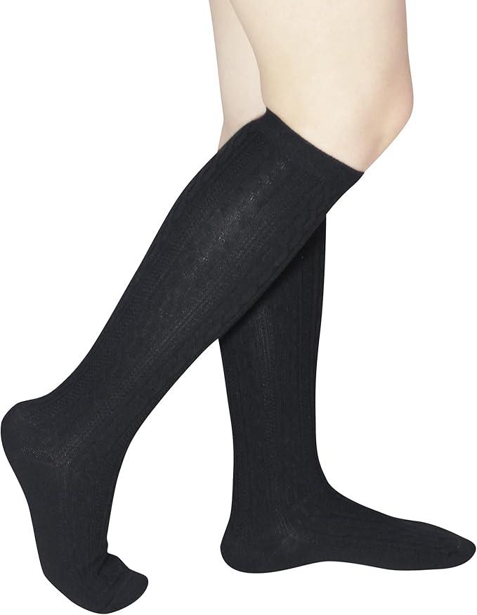 YMYDYFC Girls Knee High Socks Kids Toddler School Uniform Dress Sock Black_3pack Large（9-11Years）