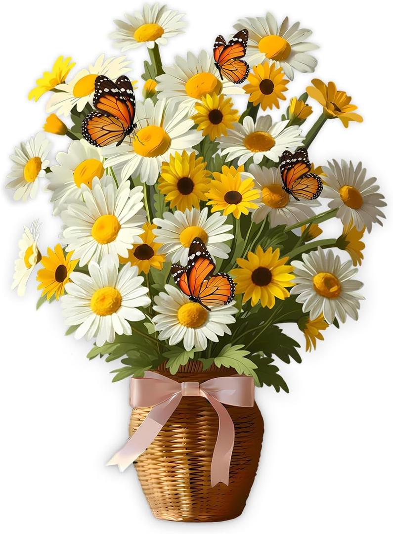 Daisy Paper Pop Up Flower Cards for Women, 3D Popup Greeting Card, Birthday Christmas Anniversary Cards, Paper Flower Bouquet Gift for Daughter Wife