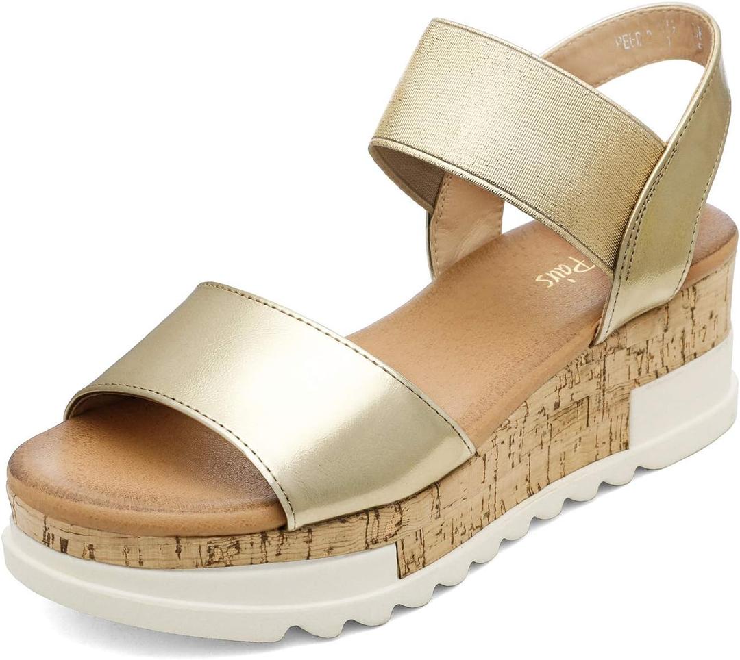 DREAM PAIRS Women's Open Toe Ankle Strap Casual Flatform Platform Wedges Sandals (7.5, Gold-2)