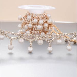 Jerler 2 Yards Pearl Tassel Rhinestone Trim, Inlaid Pearl Beaded Chain, Crystal Applique Ideal for DIY and Wedding Party Decoration Bridal Embellishments, 0.8" Width (Tassels Pearl, 2 Yards)