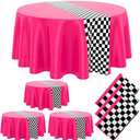 Oudain 3 Pcs Cars Birthday Party Supplies Racing Party Decorations Round Racing Tablecloth Checkered Flag Table Covers Road Plastic Table Cloth, 1950s Disco Dancing Party Tablecloth (Pink)