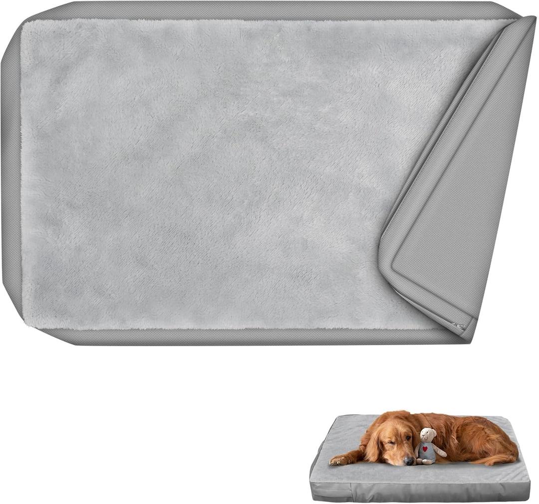 Explore Land Waterproof Dog Bed Cover Machine Washable Fluffy Dog Bed Replacement Cover for 54 Inch Crate, 54Lx36Wx4H inch, Gray