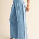 PLNOTME Womens Baggy High Waisted Jeans Loose Boyfriend Wide Leg Side Pleated Denim Pants (Blue)