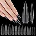 No C Curve XXL Stiletto Nail Tips, Half Matte Clear Half Cover, Stiletto Flat Tips for Acrylic Nails Art Design, Salons, Home DIY Nail Extension(12 Sizes 240PCS)