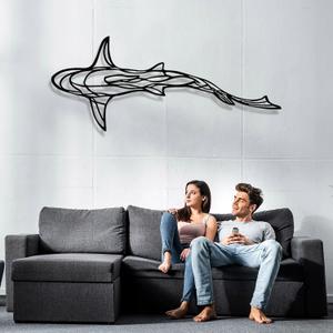 GDSPD 43 x 18'' Large Metal Shark Wall Decor, Minimalist Line Wall Decor,Metal Wall Art Shark Decor,Fish Neutral Home Decor,Wall Decorations for Living Room Bedroom Bathroom Office