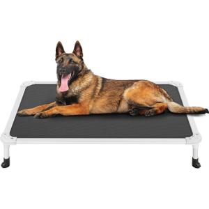 Veehoo Chew Proof Elevated Dog Bed - Cooling Raised Pet Cot - Silver Aluminum Frame and Durable Textilene Mesh Fabric, Unique Designed No-Slip Feet for Indoor or Outdoor Use, Black, 42"x 31"