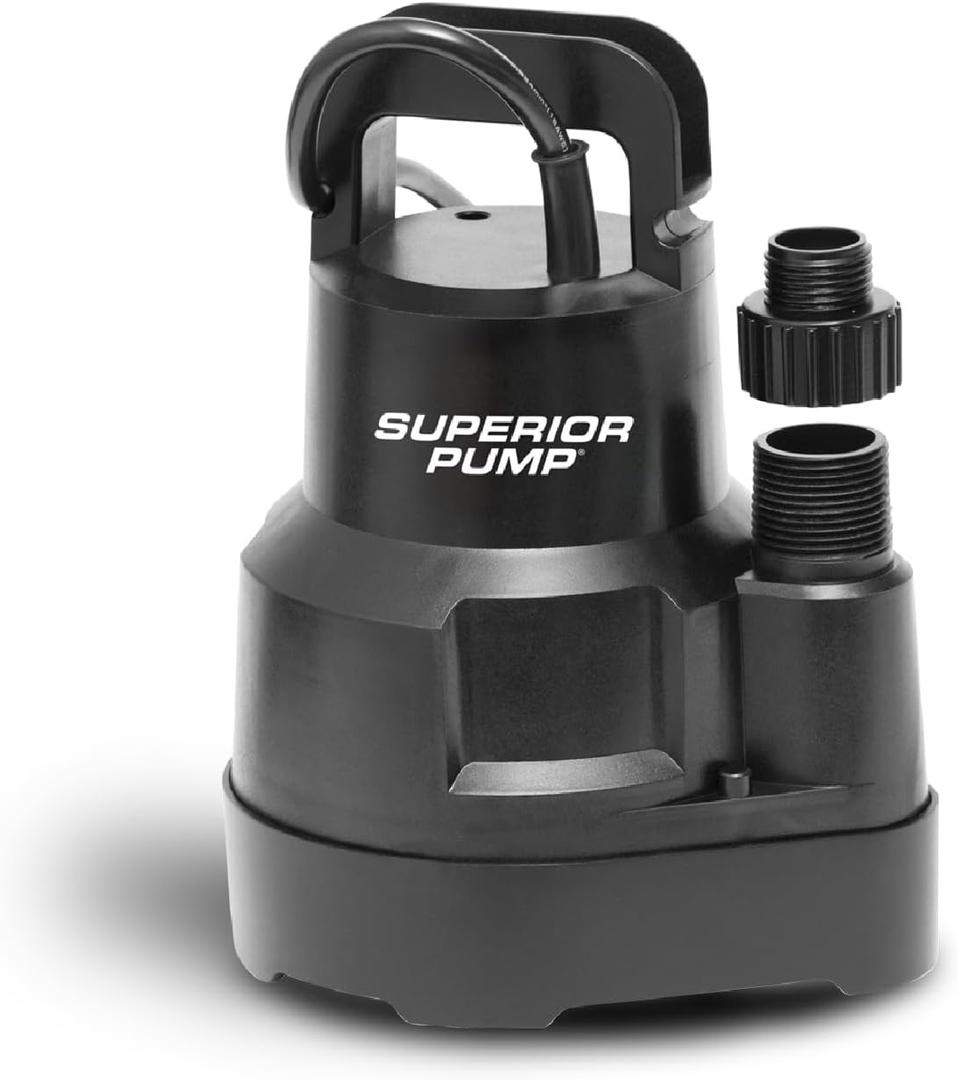 Superior Pump 91014 1/4 HP High Flow Thermoplastic Utility Pump, Black