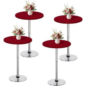 Wolkemer 4 Pack 2 Foot Burgundy Fitted Tablecloth 24 Inch Round Elastic Edges Table Cloth, Spandex Stretch Table Cover with Machine Washable Fabric for Wedding Party Picnic Dining Indoor Outdoor