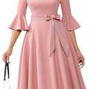 HomRain Women's Church Dresses for 2025 Wedding Guest Cocktail Tea Party Bell Sleeve Vintage Evening Graduation Dress, 2XL