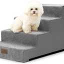 COZY KISS Dog Stairs for Small Dogs 15.7" H, 4-Step Gentle Incline Pet Step for Couch Sofa, Non-Slip Dog Ramp for Puppy Doggie Senior Cats, 15.7x23.6x15.7 Inch, Grey