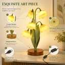 Flower Table Lamp for Bedroom, Cute Reading Light with 5 Yellow Tulip Flower of The Valley, Desk Lamp Bedside Lamps for Nightstands Home Decor, Soft Reading Night Light for Bedroom Living Room Office