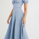 Linsery Women's Puff Sleeve Floral Maxi Dress Elegant Square Neck Cottagecore Boho Split Long Dresses (M)