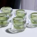 Woho Ribbed Glass Votive Candle Holders Set of 6, Vintage Tealight Candle Holder for Wedding Decor, Elegant Tea Lights Candle Holder for Dinner Table/ Christmas Decorations(Green, 2.1" H X 2.75" D)