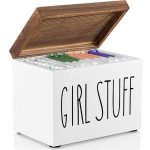 DRASTAR Tampon Holder for Bathroom, Feminine Product Organizer, Pad Organize Case with hinged lid, Shark Week Tampon Storage, Lady Stuff Box for Bathroom Accessories (White)