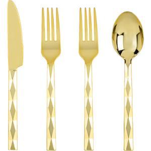 Lullaby 200PCS Gold Plastic Silverware, Heavy Duty Disposable Cutlery Set Include 100 Forks, 50 Spoons, 50 Knives, Perfect for Wedding, Party, Gathering and Daily Use
