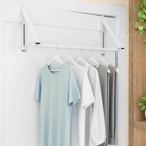 Over The Door Clothes Hanger Rack Foldable Space-Saving Over The Door Hooks for Laundry Drying Bathroom Towels & Home Office(White)