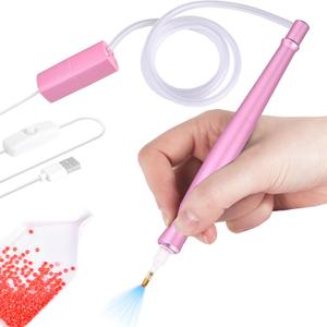 Vacuum Diamond Art Paint Pen Set - Electric Diamond Painting Tools with 1 Pink Storage Trays | Automatic Suction, No Wax Needed, for Round/Square Diamonds & DIY Crafts