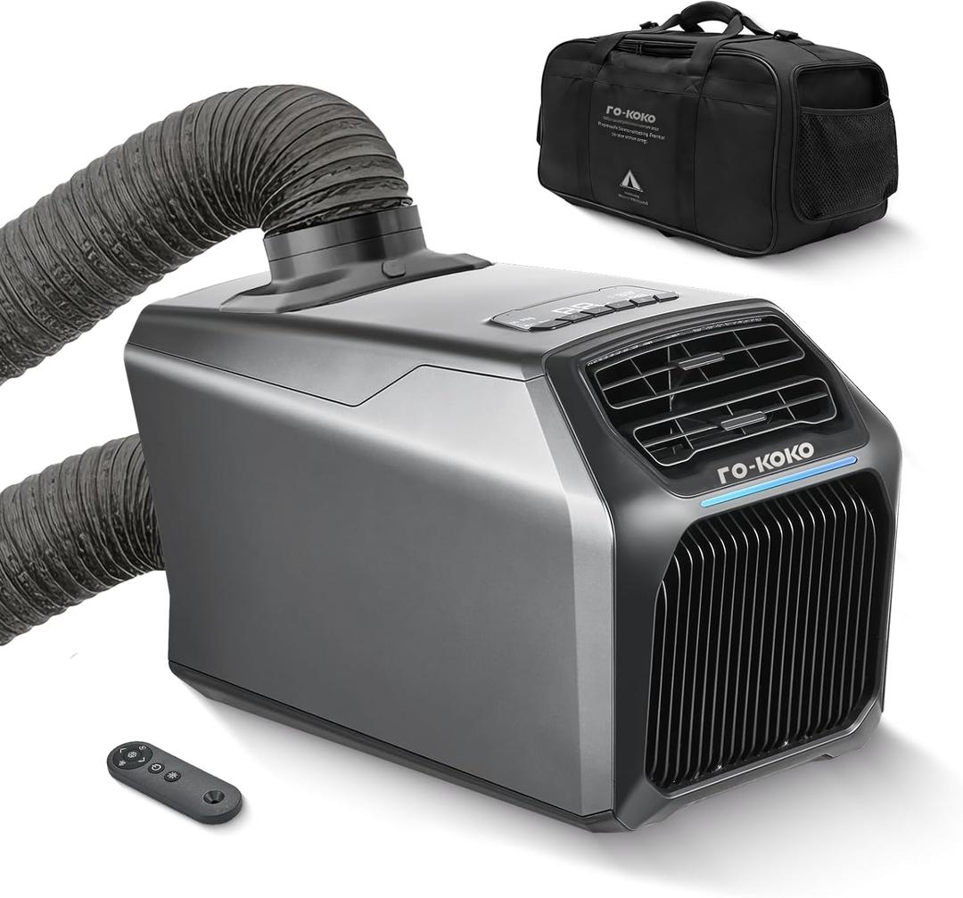 Dual Hose 6800 BTU Portable Camping Air Conditioner & Heating, 5-in-1 Quiet Small AC Unit with 550W, Windowless AC for Tent, RV, Van, Car, Garage, Indoor & Outdoor Use(Silver)