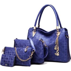 Pahajim Women Fashion Handbags set 4pcs PU Leather shoulder Bags Tote Bags Wallets Butterfly Chain Accessories (Blue)