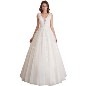 Abaowedding Women's Wedding Dress for Bride Lace Applique Evening Dress V Neck Straps Ball Gowns (8)