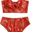 ZAFUL Women Ribbed Keyhole Tied High Waisted Bikini Spaghetti Straps Two Pieces Swimsuit Bathing Suit M