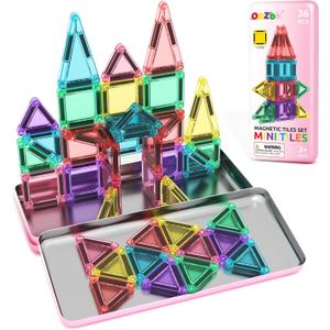 Mini Magnetic Tiles Toddler Travel Essentials Set with Case, Magnetic Blocks Building Montessori Educational Learning Sensory Preschool Toys for 3+ Year Old Boys Girls Birthday Gifts (Color-15)