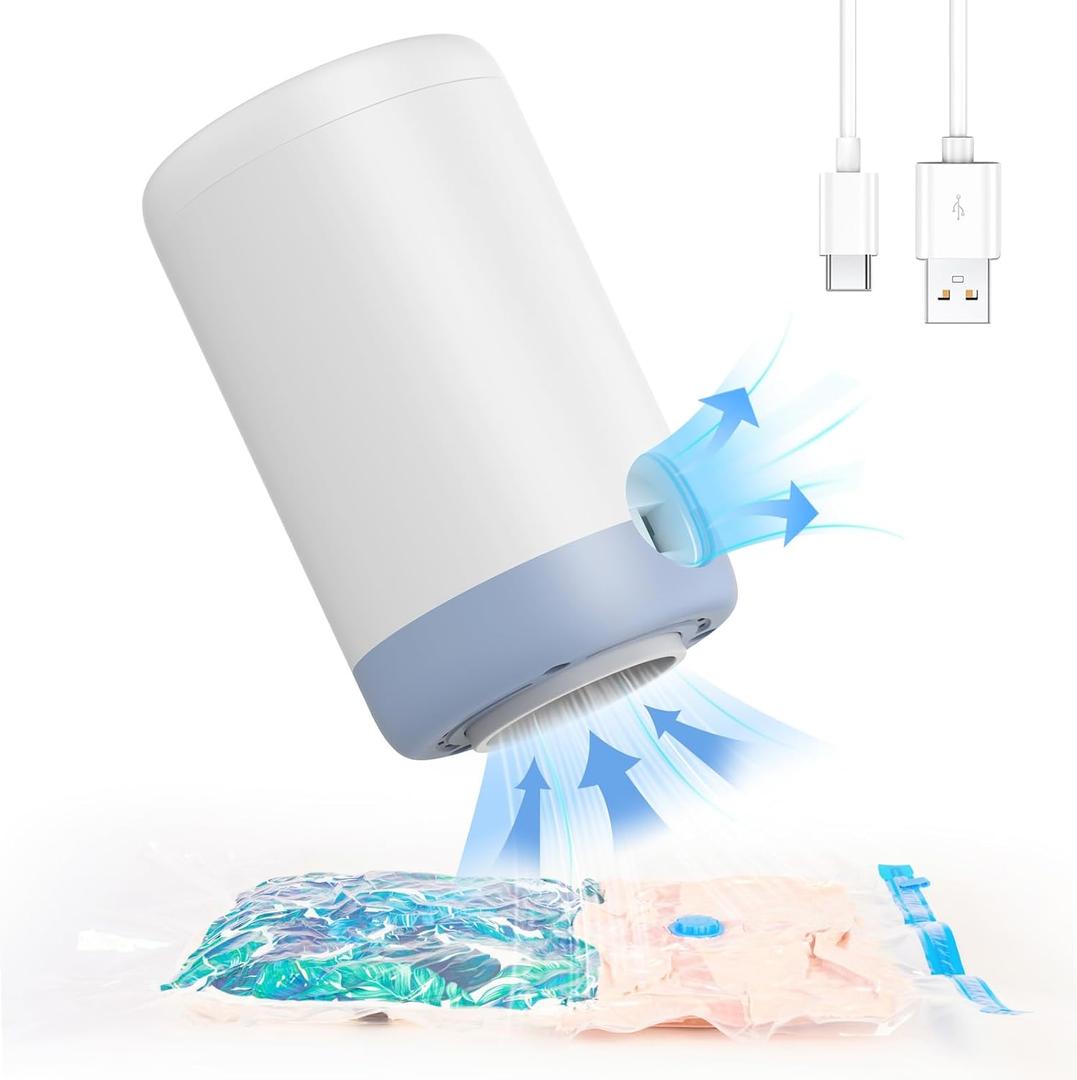 【USB Type-C Charging】 Cordless Electric Pump for Vacuum Storage Bags, 1500mAH Vacuum Pump for Storage Bags, Portable Vacuum Travel Bag Air Pump for Shrinking Clothes, Air Mattresses, Swimming Rings
