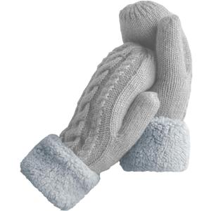 Whiteleopard Women's Winter Gloves Warm Lining - Cozy Wool Knit Thick Gloves Mittens (Gray)