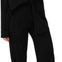 PRETTYGARDEN Women's 2 Piece Sets 2026 Fall Casual Textured Button Down Shirt Wide Leg Pants Outfits Loungewear Tracksuit (Medium, Black)