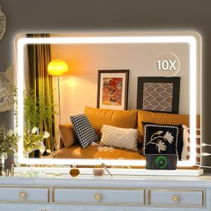 Hasipu Vanity Mirror with Lights, 27.6" x 20" LED Makeup Mirror, Lighted Makeup Mirror with Dimmable 3 Modes, Touch Screen Control Vanity Mirror Round White