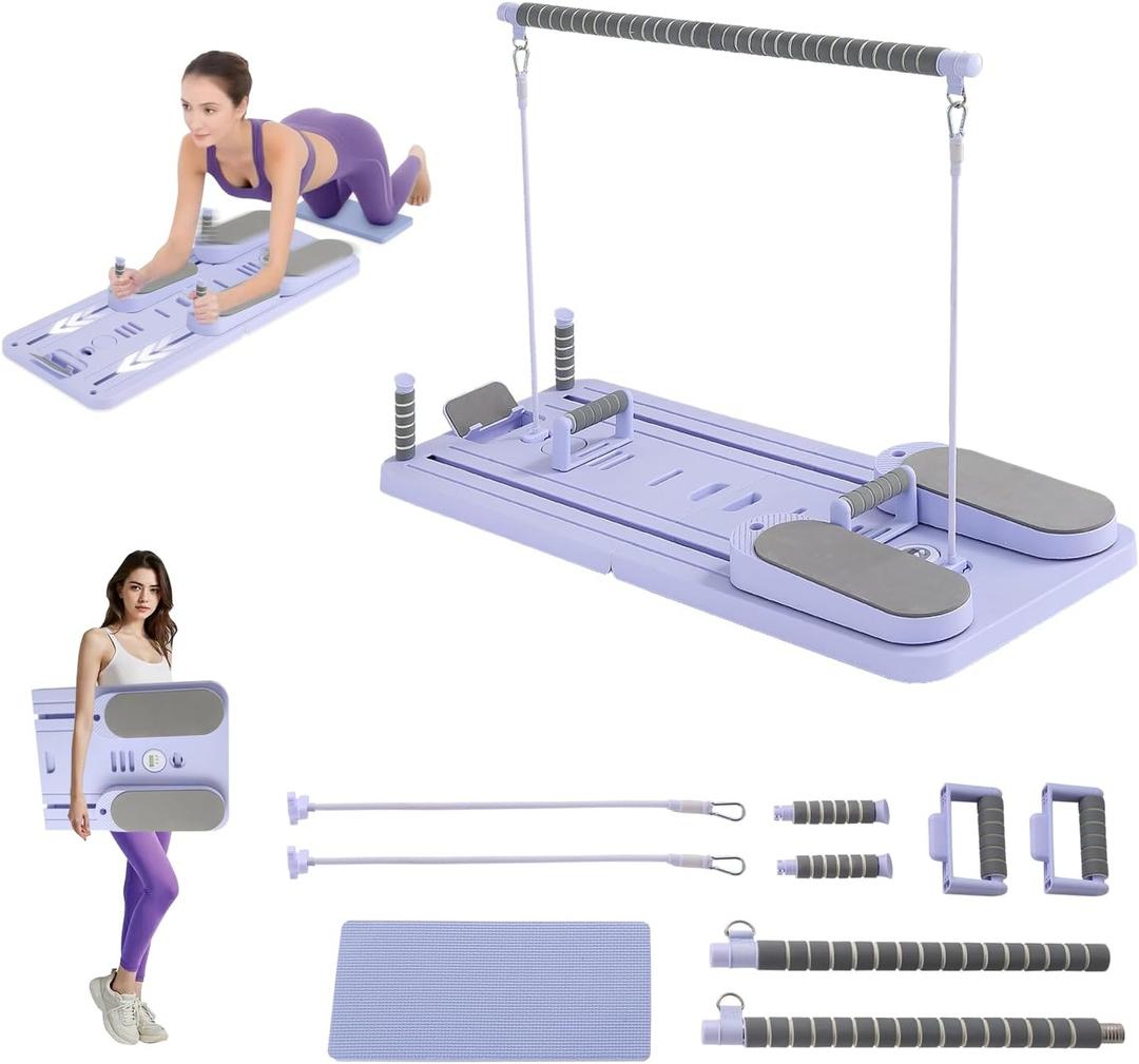 Pilates Equipment: Purple Pilates Kit, Reformer & Board for Home Workouts, Portable Home Pilates Machine Set, 41.7x16.1x1.2 in, Flo Pilates Reformer 2025 Accessories for Women