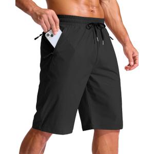 G Gradual Men's 11"/13" Board Shorts with 3 Zipper Pockets Long Swim Trunks Quick Dry Bathing Suit Beach Shorts No Liner (Black, L)