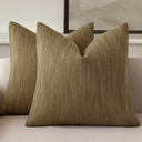 Foindtower Set of 2 Decorative Textured Burlap Linen Throw Pillow Covers Farmhouse Boho Cushion Cover Solid Accent Pillowcase for Couch Sofa Bed Living Room Home Decor,18×18 Inch,Cocoa Brown
