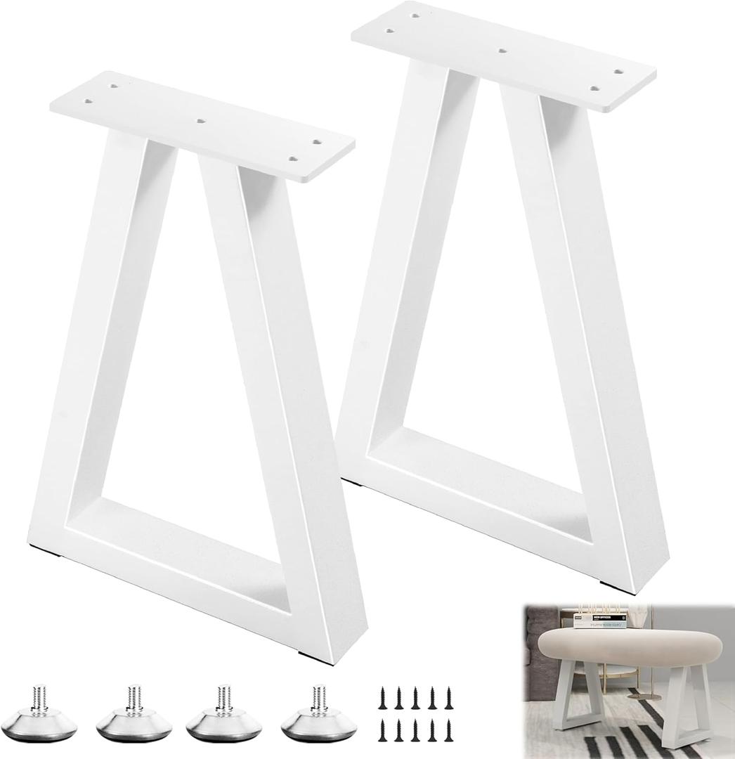 16 Inch Metal Table Legs, Trapezoid Bench Legs Coffee & Side Table Feets for DIY Furniture Office Desk Chair Stool Feets, Set of 2 (H16 x W10.8,White)