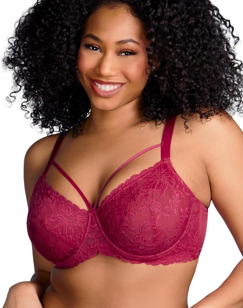 HSIA Minimizer Bras for Women Full Coverage, Unlined Lace Sexy Plus Size Underwire Bra for Large Breasts (36C, Rose Red)