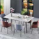 Dining Table with Marble Sintered Stone White 63" Rectangular Dining Room Table with Metal Legs for 6-8 People, Scratch Resistant & Easy to Clean, Table Only