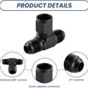 8AN Flare Male Tee Fitting Adapter with AN8 Female Swivel on Side, Black Aluminum Construction for Corrosion Resistance, Universal Fit for Fuel System Transmission Cooler Applications
