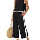 Fisoew Womens 2 Piece Outfits Summer Sleeveless Wide Leg Capris Tracksuits Casual Cotrast Colors Lounge Sets, Size XL