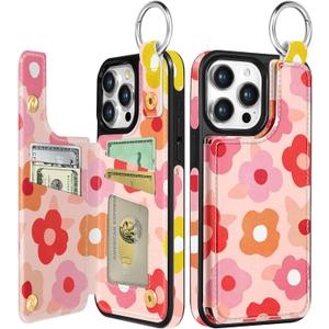 Shorogyt for iPhone 12 Pro Max Wallet Case with Card Holder, Designer PK Flower Pattern Kickstand Magnetic Clasp Back Flip Folio Leather Phone Cases for iPhone 12 Pro Max for Women Men Girls (26-Pink Flower)