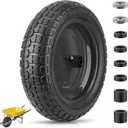TICONN 14.5" Flat Free Wheelbarrow Tire and Wheel - Solid Replacement With 3" Centered Hub, 5/8" 3/4" Bearings, Universal Fit 4.80/4.00-8, 3.50/3.00-8, 4.00-6 (Black)