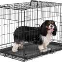 Sweetcrispy Medium Dog Crate with Divider Panel, 30 Inch Double Door Folding Metal Wire Dog Cage with Plastic Leak-Proof Pan Tray, Pet Kennel for Indoor, Outdoor, Travel