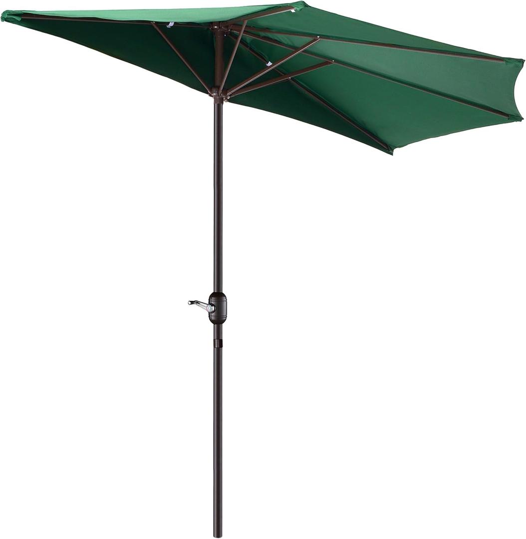 Patio Umbrella - 9FT Half Umbrella Outdoor Patio Canopy with Easy Hand Crank - Condo, Townhouse, or Balcony Furniture (Forest Green)