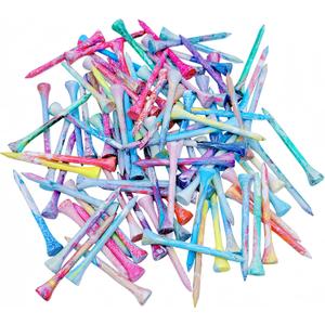 Golf Tees Multiple Colors Mixed Size Package, 100pcs Professional Bamboo/Wood Golf Tees, Size 3-1/4", 2-3/4" & 1-1/2" Reduce Friction and Resistance